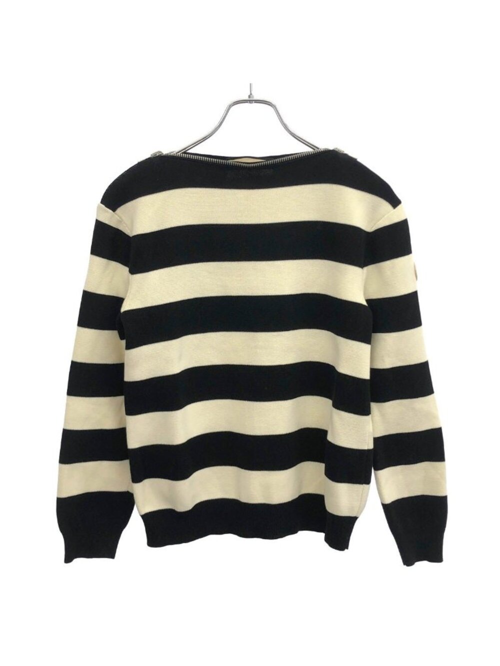 Gucci Boat Zip Neck Border Knit Sweater Black Ivory XS